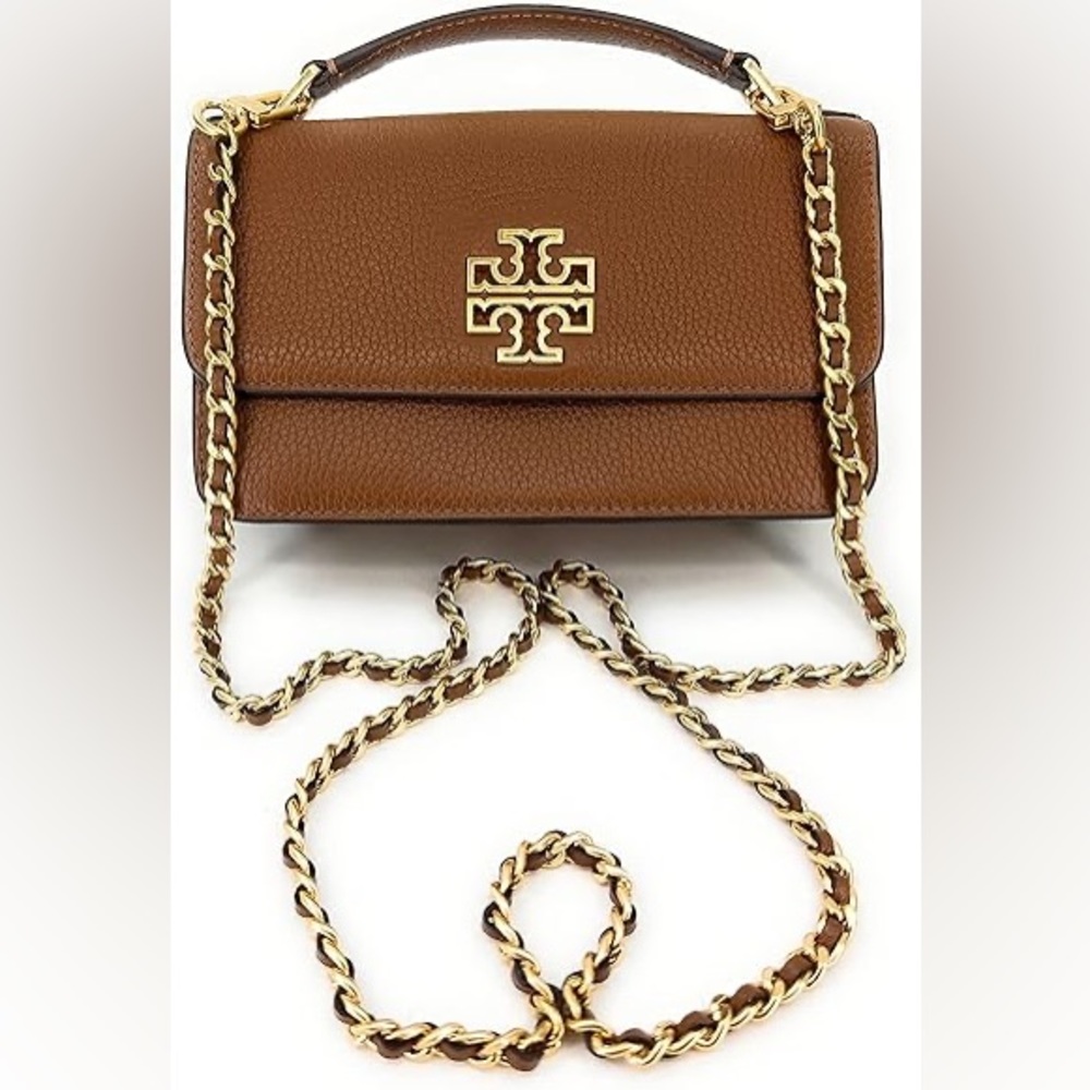 Tory Burch Women’s Pebbled Britten Mini Top Handle Chain Crossbody Bag Purse